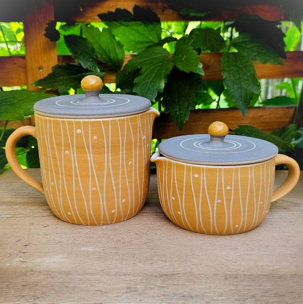 Stövchen-Set zur Salbenherstellung groß oder klein - Sgraffito Gelb-Grau – Bild 4