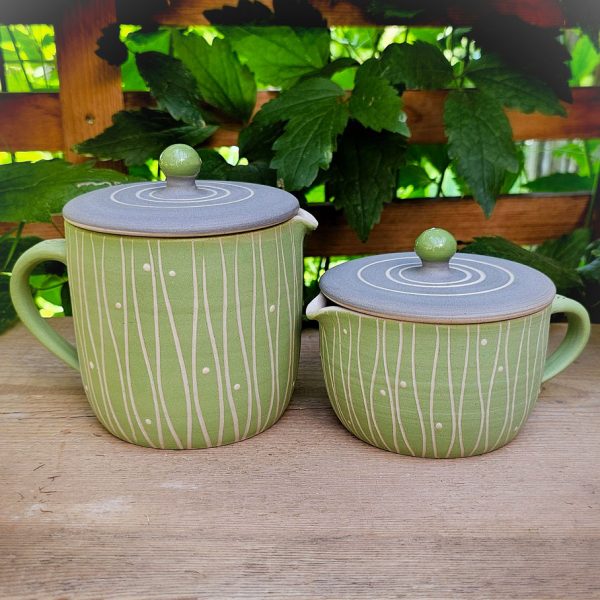 Stövchen-Set zur Salbenherstellung groß oder klein - Sgraffito Grün-Grau – Bild 3