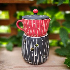 Stövchen-Set zur Salbenherstellung groß oder klein - Sgraffito Rot-Schwarz