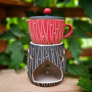 Stövchen-Set zur Salbenherstellung groß oder klein - Sgraffito Rot-Schwarz