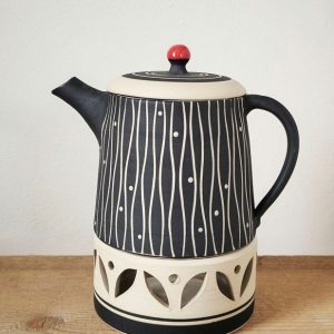 Teekanne / Stövchen - Sgraffito Schieferschwarz